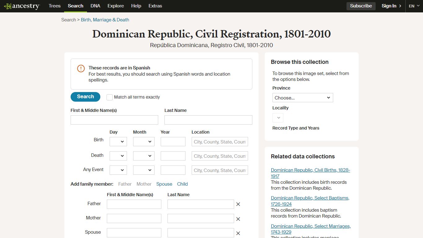 Dominican Republic, Civil Registration, 1801-2010 - Ancestry